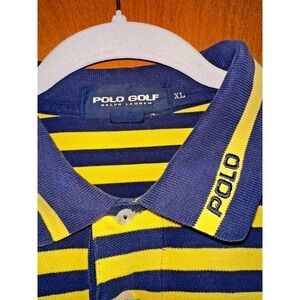 Polo Golf Ralph Lauren Rare Mens XL 100% Cotton Shirt Yellow & Blue Stripes